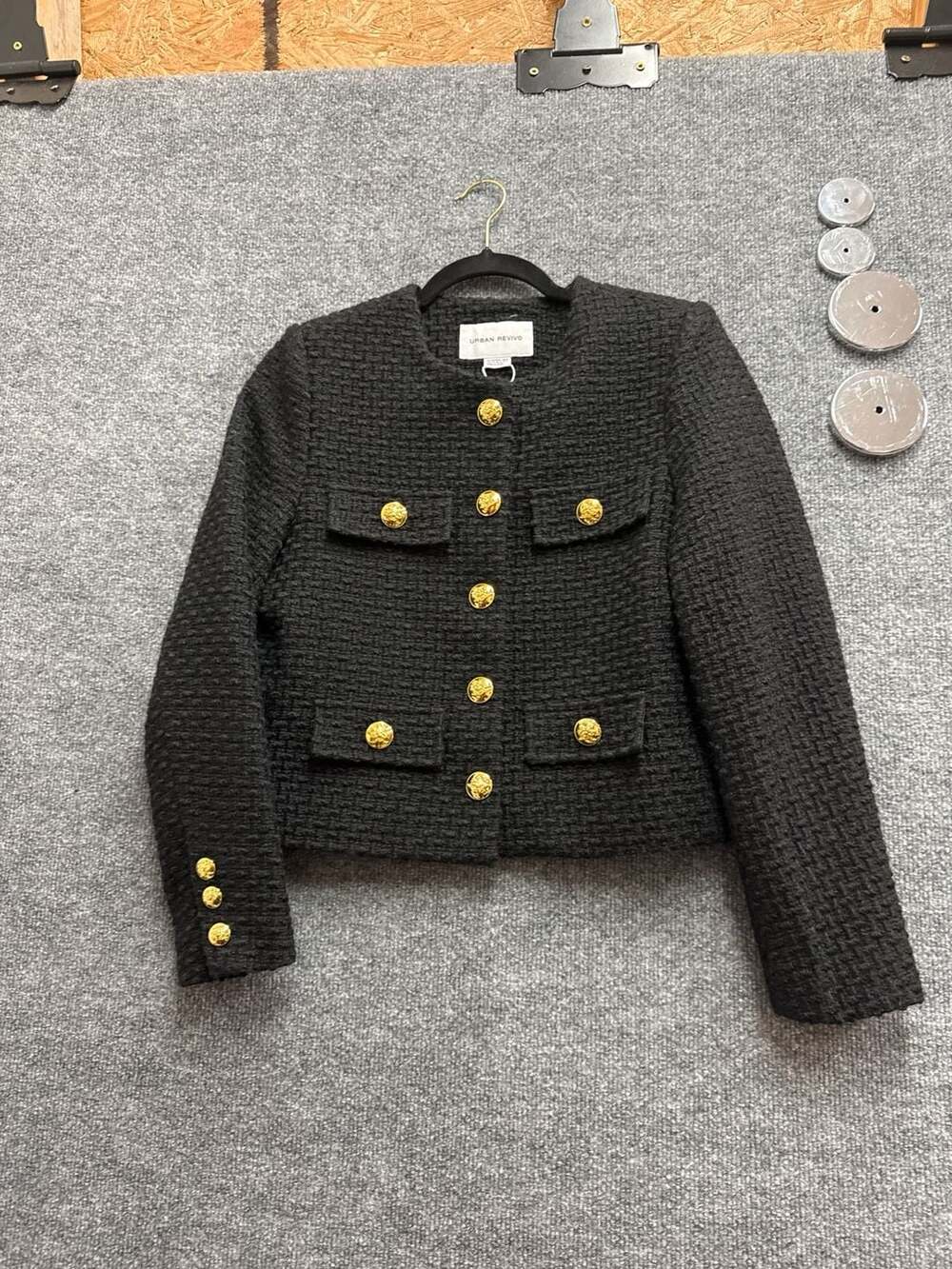 Urban Revivo Black Tweed Jacket with Gold Buttons Size XS